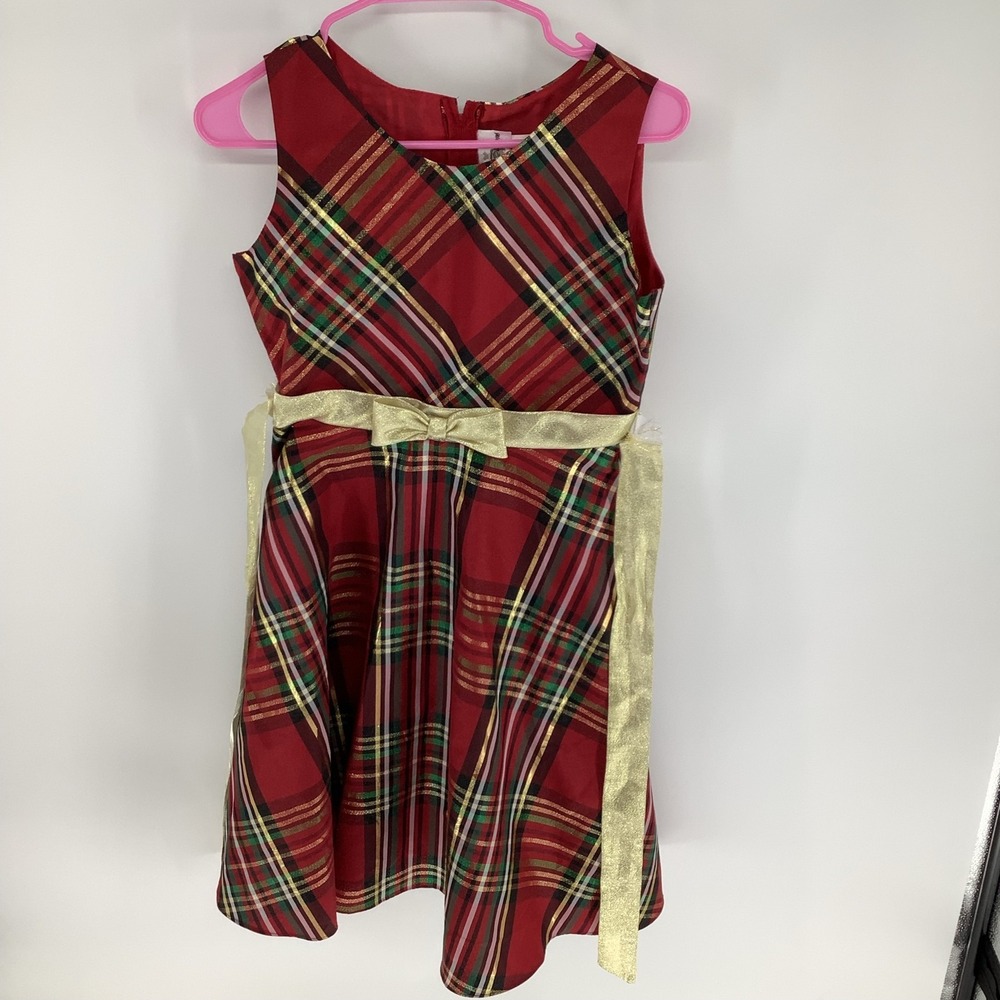 Rare Editions  Sz 16 Girls Plaid‎ Red Gold Holiday Dress